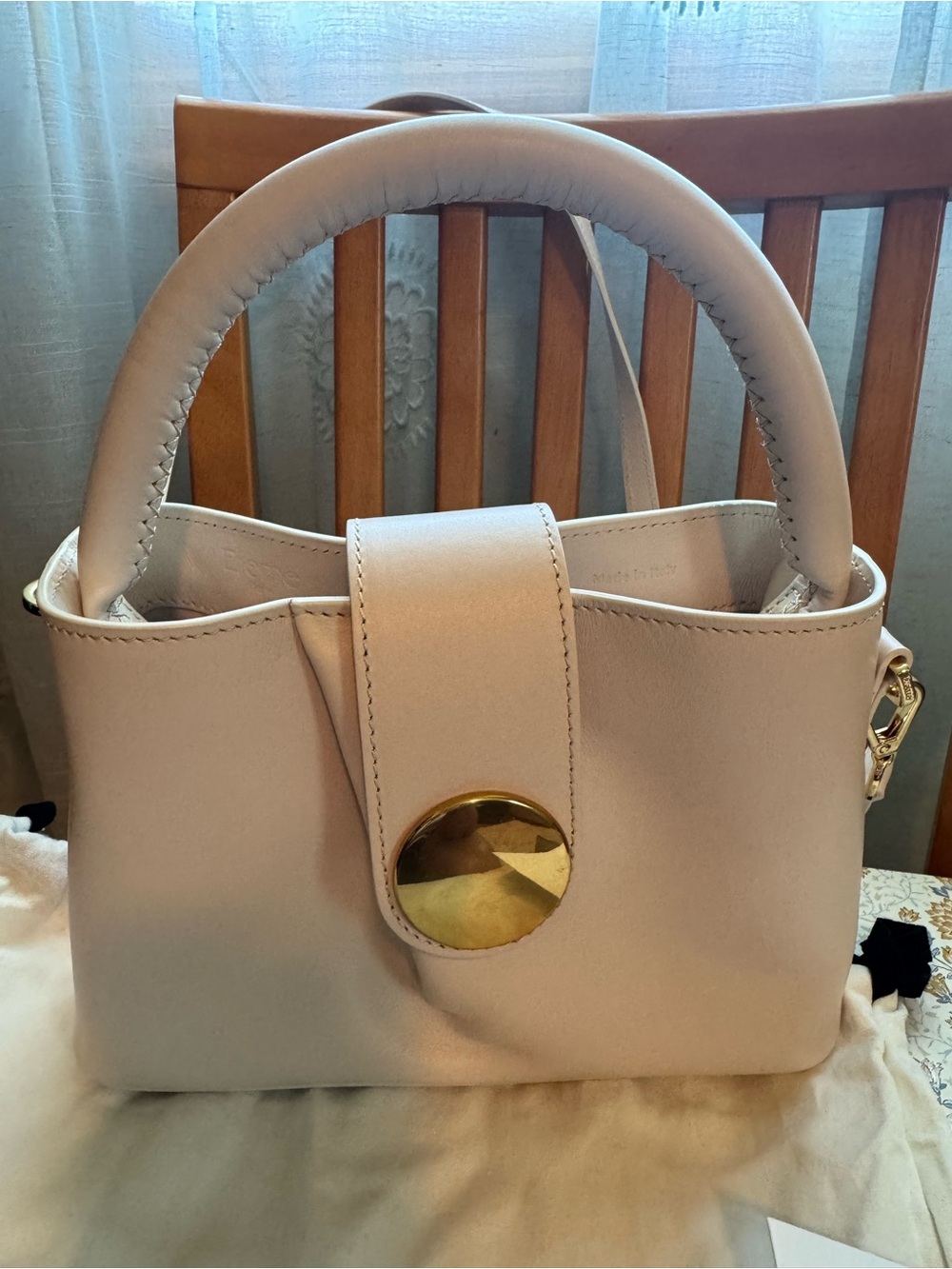 Elleme Cream Top-Handle Leather handbag with Gold Accent